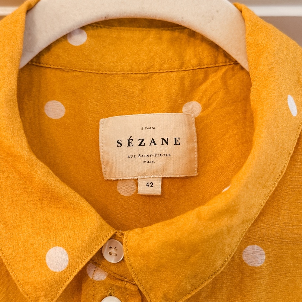 Sezane Ann shirt in Ochre with Ecru Polka Dots -- Size 10 US / 42 FR - Picture 6 of 10